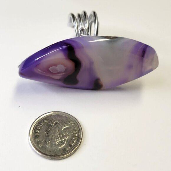 Marbled Purple Agate Ring Adjustable Band Handmade Semi Precious Ring - Picture 12 of 14